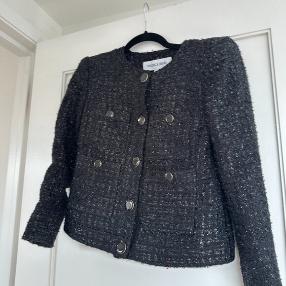NWOT Veronica Beard Ferazia Metallic Tweed Jacket Black Sz 2 Boxy Fit - Picture 7 of 11
